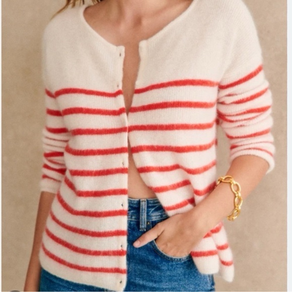 NWT Sézane Gaspard Cardigan | Ecru/Rouge | Small